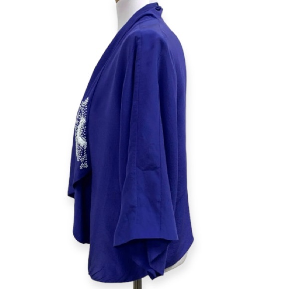 Leifsdottir by Anthropologie Purple 100% Silk Beaded Blazer Size Small - Picture 2 of 14